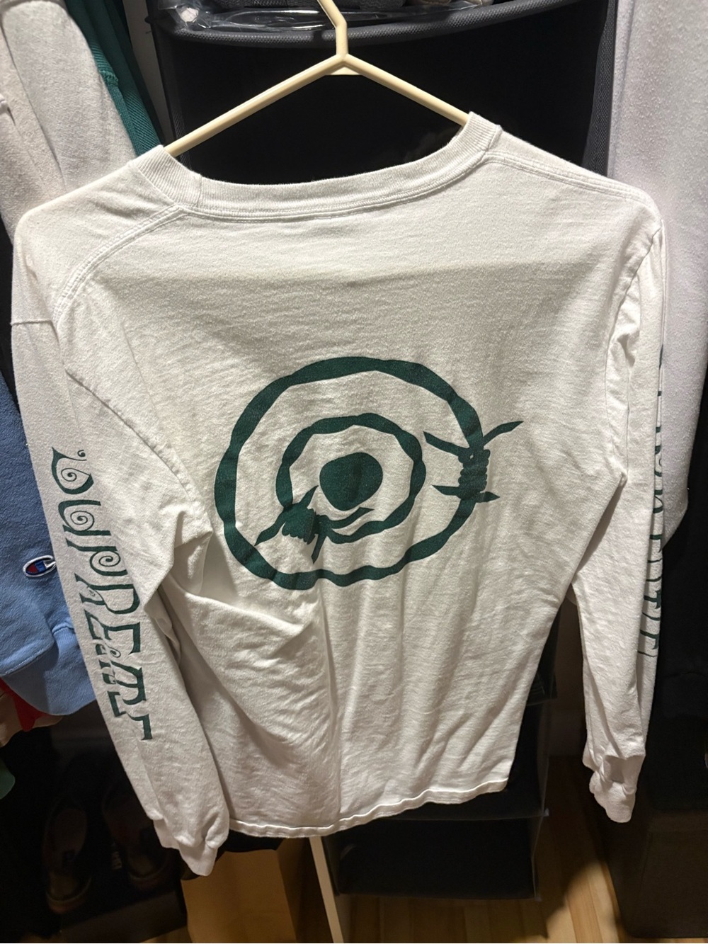 Supreme Cream Long-Sleeve Tee with Dark Green Target Graphic